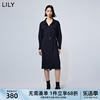 LILY2024春女装气质通勤显瘦腰带别致开叉长袖连衣裙小黑裙女