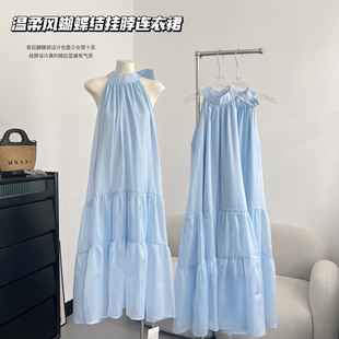 蓝色无袖连衣裙韩版宽松显瘦2024年设计感时尚气质温柔裙子潮