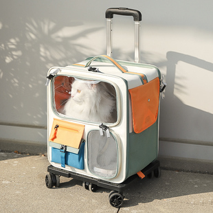 宠物猫包外出(包外出)拉杆包，便携背包宠物拉杆箱双肩包狗狗(包狗狗)大容量行李箱猫