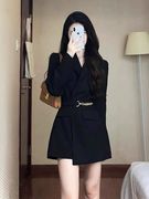 黑色西装外套女高级感今年流行气质中长款韩版宽松小个子西服上衣