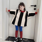 22年秋冬季韩版女宝宝时尚，拼色蝙蝠袖，上衣女童长袖针织外穿毛衣