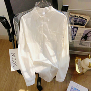 白色衬衫女2024韩版中长款高级设计感宽松bf风，长袖衬衣小衫潮