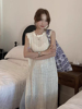 韩国chic夏季小众设计感镂空网格，开叉毛边针织罩衫背心连衣裙女