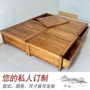 老榆木床纯实木榻l榻米床全实木双人床箱体床卯榫卯1.8米落地