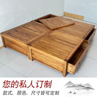 老榆木床纯实木榻，l榻米床全实木，双人床箱体床卯榫卯1.8米落地