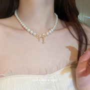 镶钻珍珠蝴蝶结项链个性，百搭设计感锁骨，链优雅小众颈链女