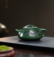 260毫升宜兴手工紫砂壶原矿民国绿壶中式茶壶，刻竹子壶绿泥石瓢壶