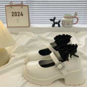 白色小皮鞋女春季2024法式jk复古英伦风日系增高厚底粗跟玛丽珍鞋