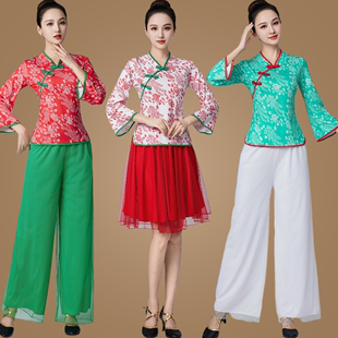 印花广场舞服装套装，女民族中国风秧歌舞蹈，演出服古典表演纱裙