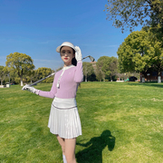 2024春季高尔夫粉紫色，毛衣针织衫白色，百褶短裙时尚运动套装