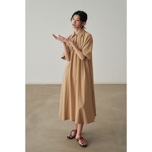 赫本冷淡风复古设计感宽松气质桔梗衬衣长裙女夏季法式衬衫连衣裙