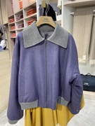 gobi蒙古国纯山羊绒紫色灰领短款外套休闲可爱韩版潮流时尚大方