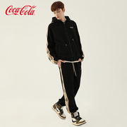 Coca-Cola/可口可乐撞色条纹拼接休闲裤连帽开衫卫衣套装男女同款