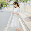 夏天女(夏天女)2023短袖，雪纺白色连衣裙，夏季法式初恋气质小个子仙女裙