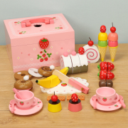 木制公主蛋糕草莓下午茶儿童女孩厨房过家家切切乐切切看玩具礼物