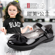 四季熊黑色(熊黑色)女童公主，鞋儿童皮鞋软底，平跟女孩单鞋韩版学生演出鞋子