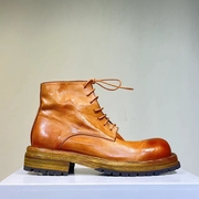2023男士短靴子马丁靴马皮洗水做旧欧版真皮厚底增高复古男靴