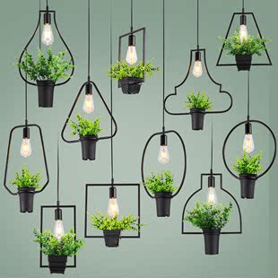 北欧复古工业风店铺橱窗，灯音乐餐厅吧台，绿植田园创意个性植物吊灯