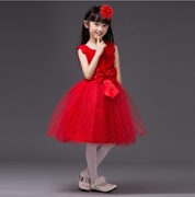 六一演出服女童公主裙纱裙幼儿舞蹈服装高档中大童儿童表演红裙子