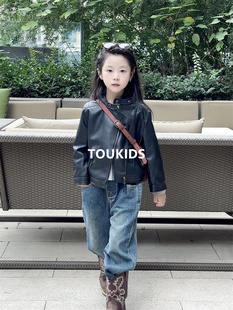 TOUKIDS儿童小皮衣外套女童春装皮夹克棒球服春秋款2024男童