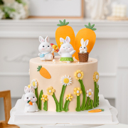 儿童生日蛋糕装饰可爱萌萌哒小兔子摆件卡通田园风胡萝卜兔兔插件