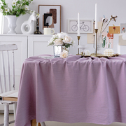 ins风法式新年桌布纯紫色棉麻，文艺复古结婚宴会布置拍照装饰台布