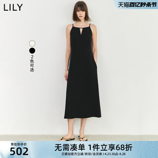 LILY2024夏女装气质优雅通勤款时尚百搭垂坠感吊带连衣裙内搭