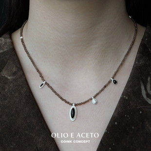 OLIO E ACETO 纯银茶晶拼接吊坠项链 925银白松石原创设计锁骨链