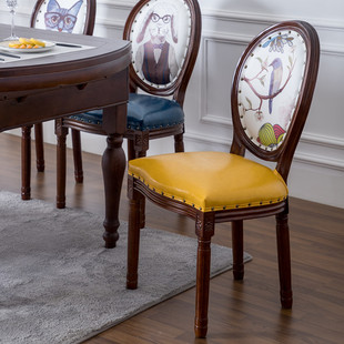 美式实木餐椅 家用复古休闲欧式创意做旧带扶手靠背椅子