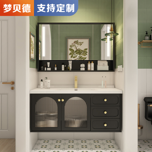 橡木烤漆浴室柜陶瓷，一体盆法式复古智能，卫生间洗脸盆组合洗手台