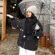 围巾连帽立领棉服，女短款2023韩版加厚棉袄小个子，棉衣冬季外套