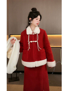 新秋冬中式红色毛呢斗篷外套女富家千金初搭配一整套圣诞过年战袍