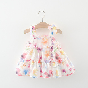 婴儿女童夏季雪纺蛋糕连衣裙小宝宝，洋气童装无袖吊带公主裙子