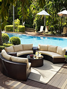 户外圆形藤沙发组合花园，庭院半圆形藤椅沙发室外酒店，弧形客厅沙发
