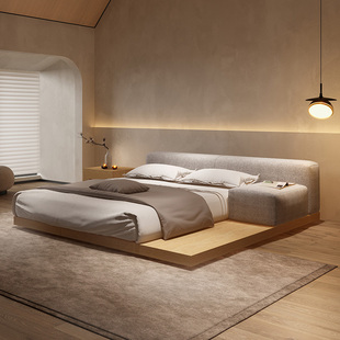 纳威布艺双人床日式侘寂风格简约现代新中式，科技布床主卧榻榻米床