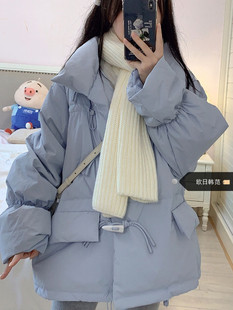 大码羽绒棉服女胖妹妹，冬季2023牛角扣面包，服宽松立领棉衣外套