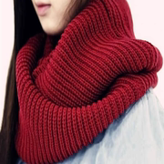 冬季针织保暖 男女粗毛线加厚围脖套头围巾百搭韩版 过年红色脖套