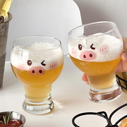 网红可爱小猪啤酒杯玻璃水杯子牛奶果汁杯冷饮料饮品杯高颜值创意