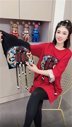 新中式七分袖中长款t恤女2023年冬季刺绣拼接盘扣中国风上衣