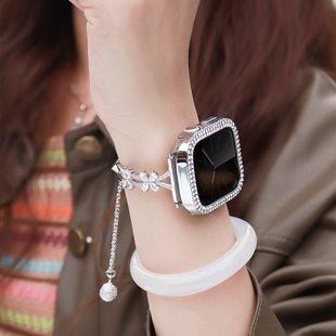 适用iwatch9表带小香风时尚金属手链星蕊款智能运动苹果手表8表带简约镂空ins风表链applewatch7/SE/6/5配件