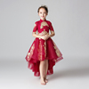 女童中式走秀礼服前短后长公主，裙红色花童小主持人儿童钢琴演出服