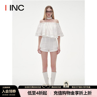 ODTD 设计师品牌IINC 24SS白色黑色高腰扣袢短裤下装女