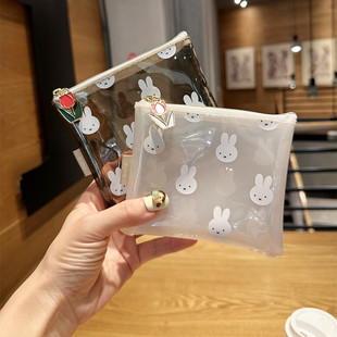 日系可爱卡通米兔pvc印花透明化妆包零钱包口红，粉饼便携收纳包