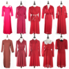 春夏装古着复古连衣裙，vintage红色港风纯色修身假两件气质中长款