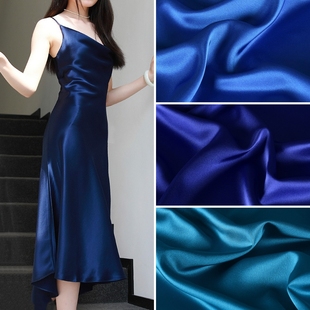 蓝色系列-光泽双面醋酸缎面料-亮面垂感丝滑抗皱裙子礼服衬衫布料
