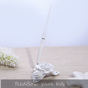 RedBox婚庆用品 玫瑰情缘婚礼结婚签到笔商务会议签字笔座 珍珠白
