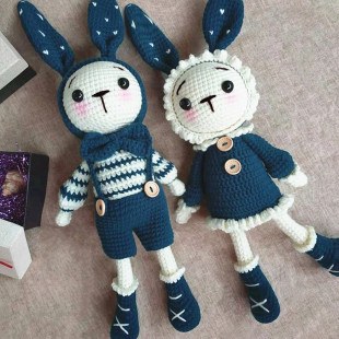 DIY手工制作精灵兔娃娃毛线玩偶钩针编织勾线材料包情侣礼物
