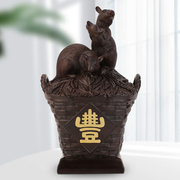 大丰收黑檀木雕老鼠摆件，实木中式客厅装饰品红木，工艺品12生肖鼠