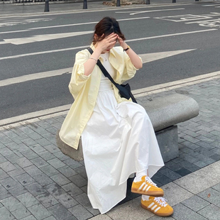 自制甜美日系奶油黄长袖(黄长袖，)衬衫女夏学生宽松设计感鹅黄色防晒衫衬衣