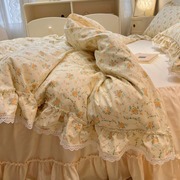 公主风床上四件套纯棉，全棉小清新花边，被套床裙床单三件套ins床品